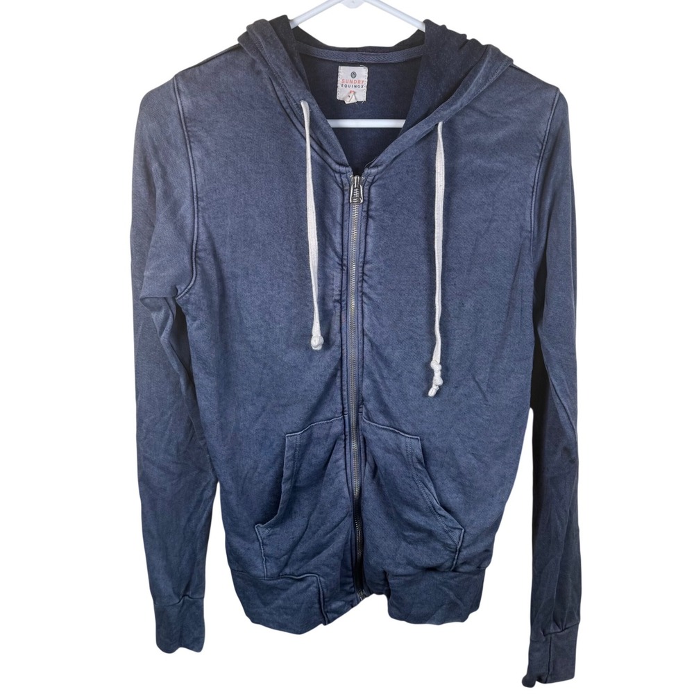 Sundry x Equinox Zip Hoodie Womens Med Blue Star Graphic Athleisure Distressed